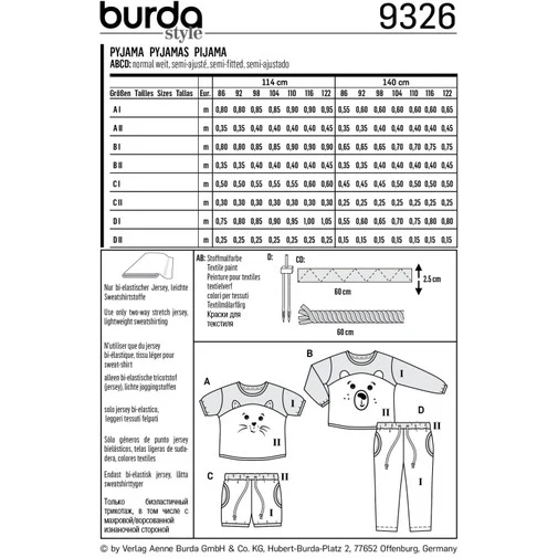 Burda Baby/Child Pyjamas 9326 - Image 5