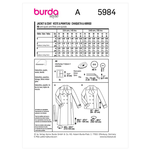 Burda Caban Jacket and Trench Coat 5984 - Image 6