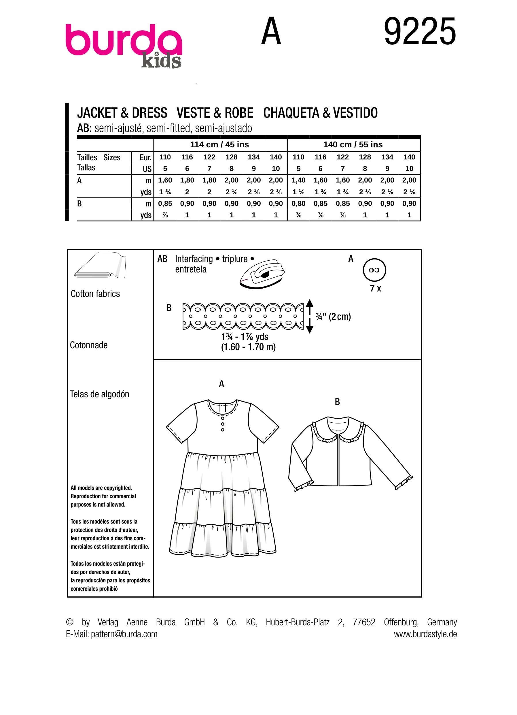 Burda Child Dress & Jacket 9225 - Image 11