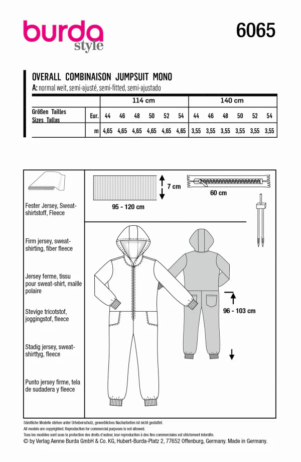 Burda Men's Jumpsuit or Hooded Onesie 6065 - Image 5