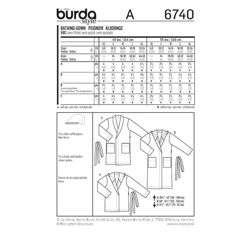Burda Unisex Bath Robes 6740 - Image 6