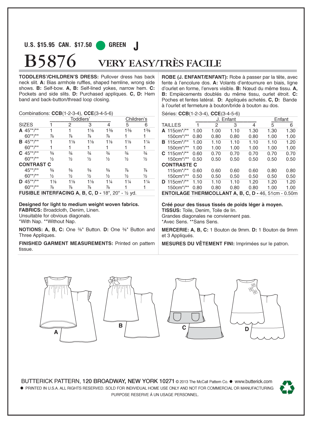 Butterick Baby/Child Dresses B5876 - Image 8