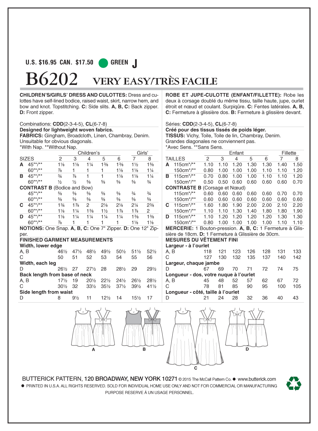 Butterick Child Dresses and Culottes B6202 - Image 9