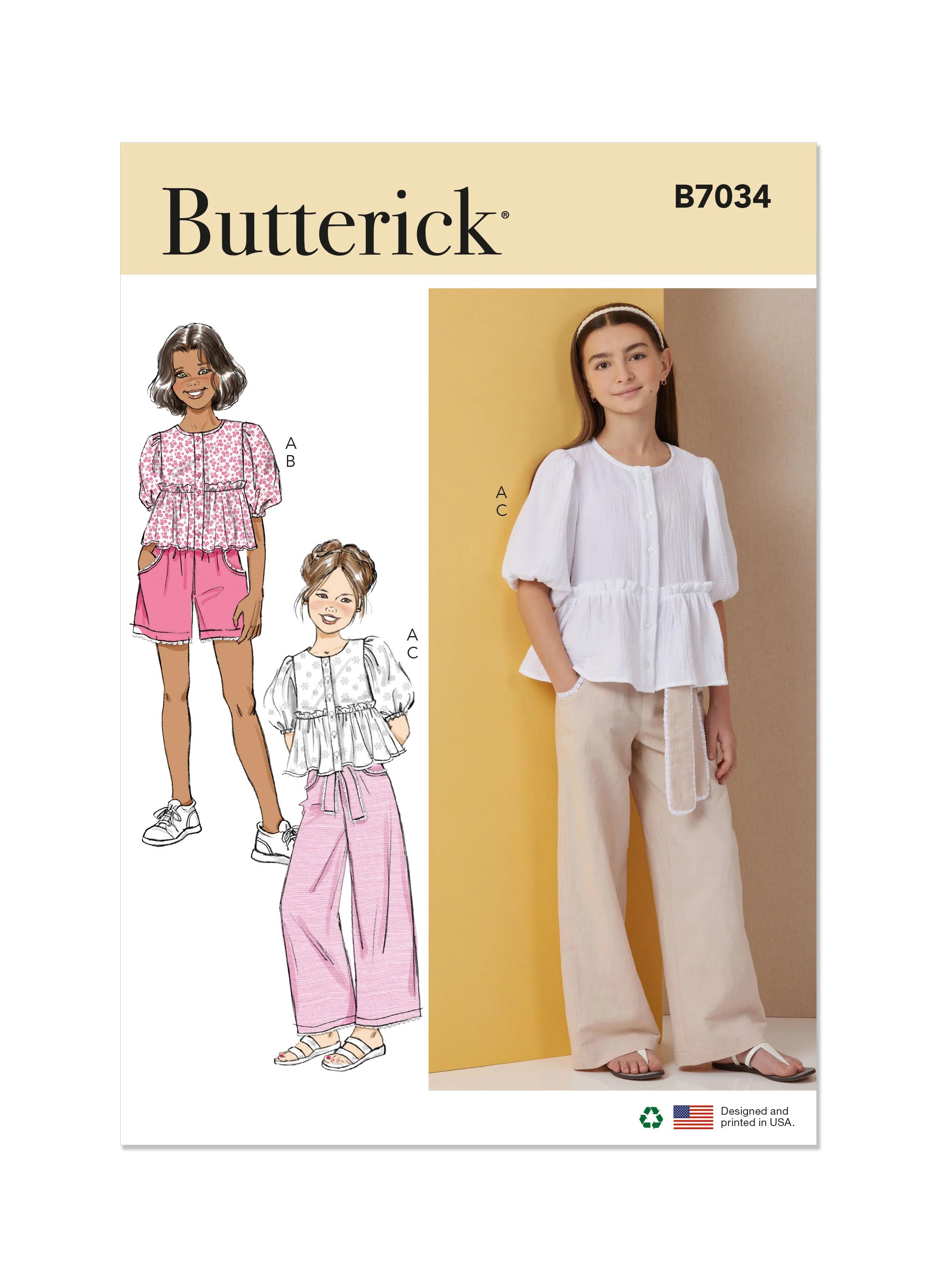 Butterick Girls' Top, Shorts, Trousers and Sash B7034 - Image 2