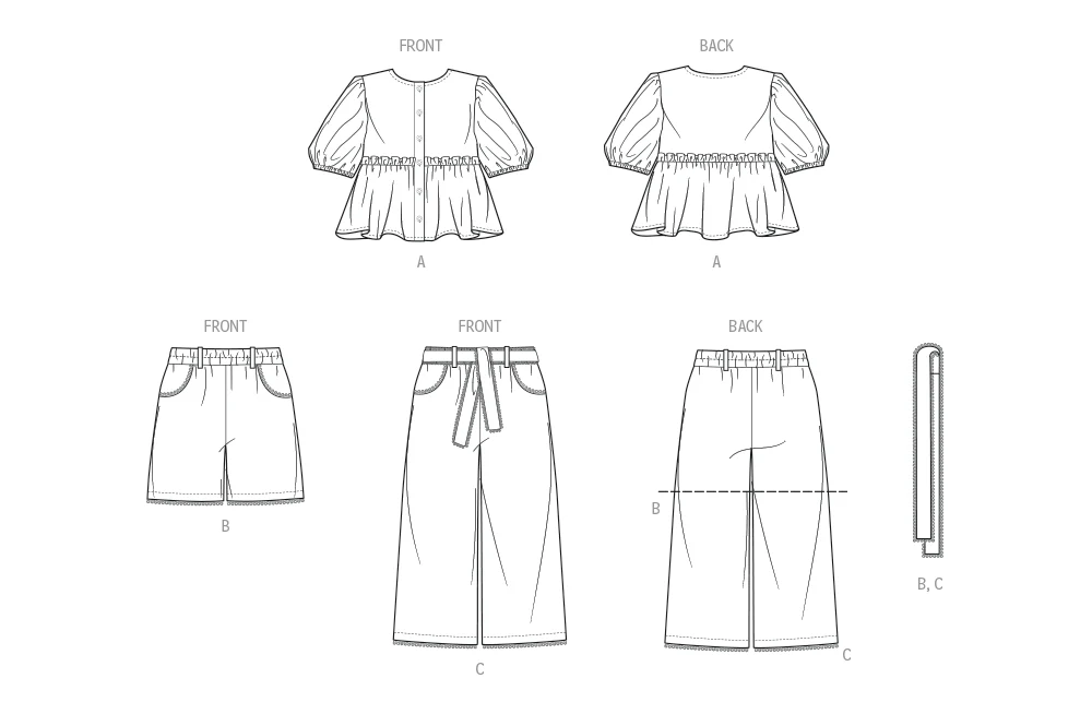 Butterick Girls' Top, Shorts, Trousers and Sash B7034 - Image 8