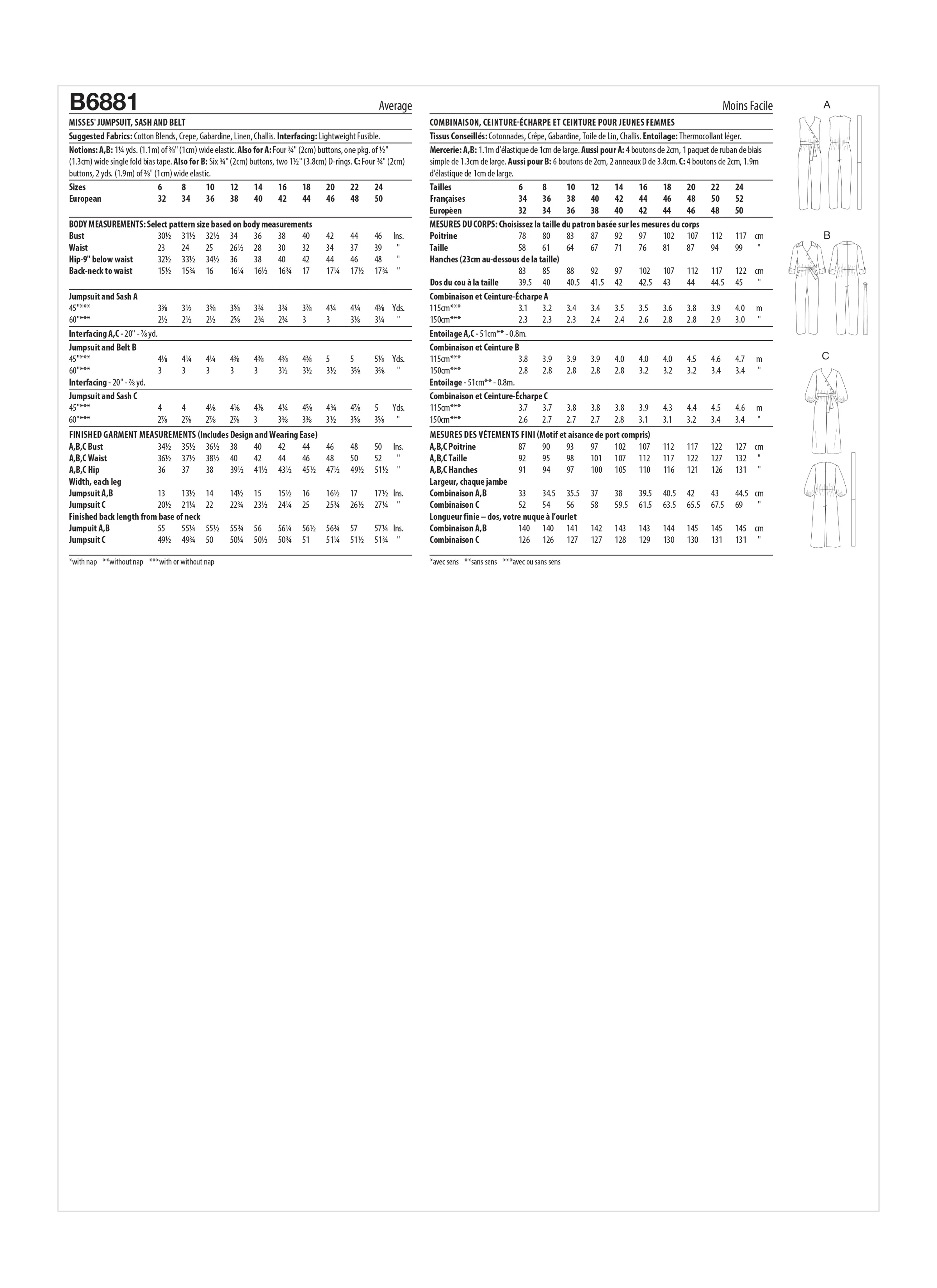 Butterick Jumpsuit, Sash and Belt B6881 - Image 7