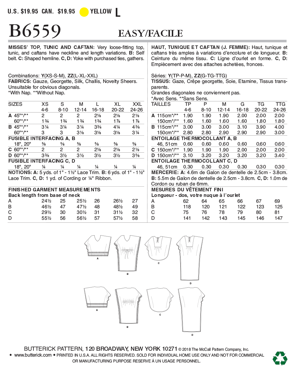 Butterick Top, Tunic and Caftan B6559 - Image 10