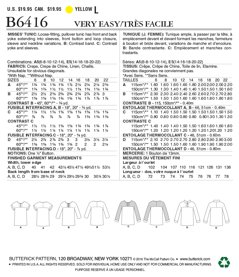 Butterick Tunic B6416 - Image 7
