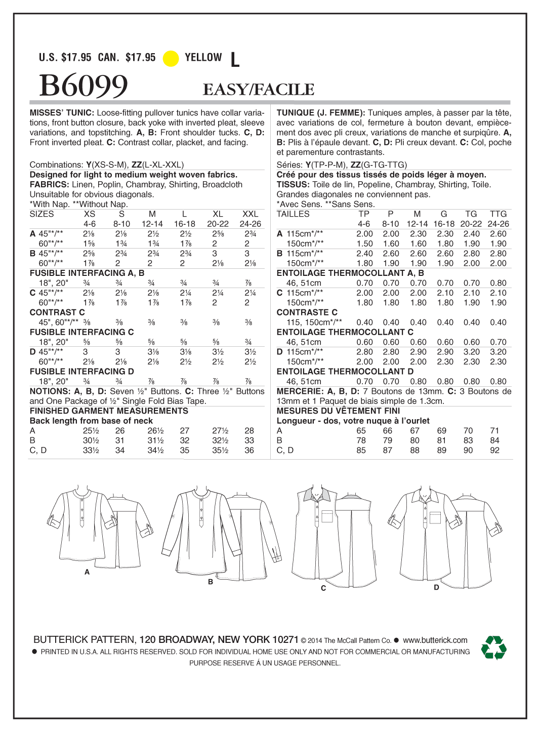 Butterick Tunics B6099 - Image 7