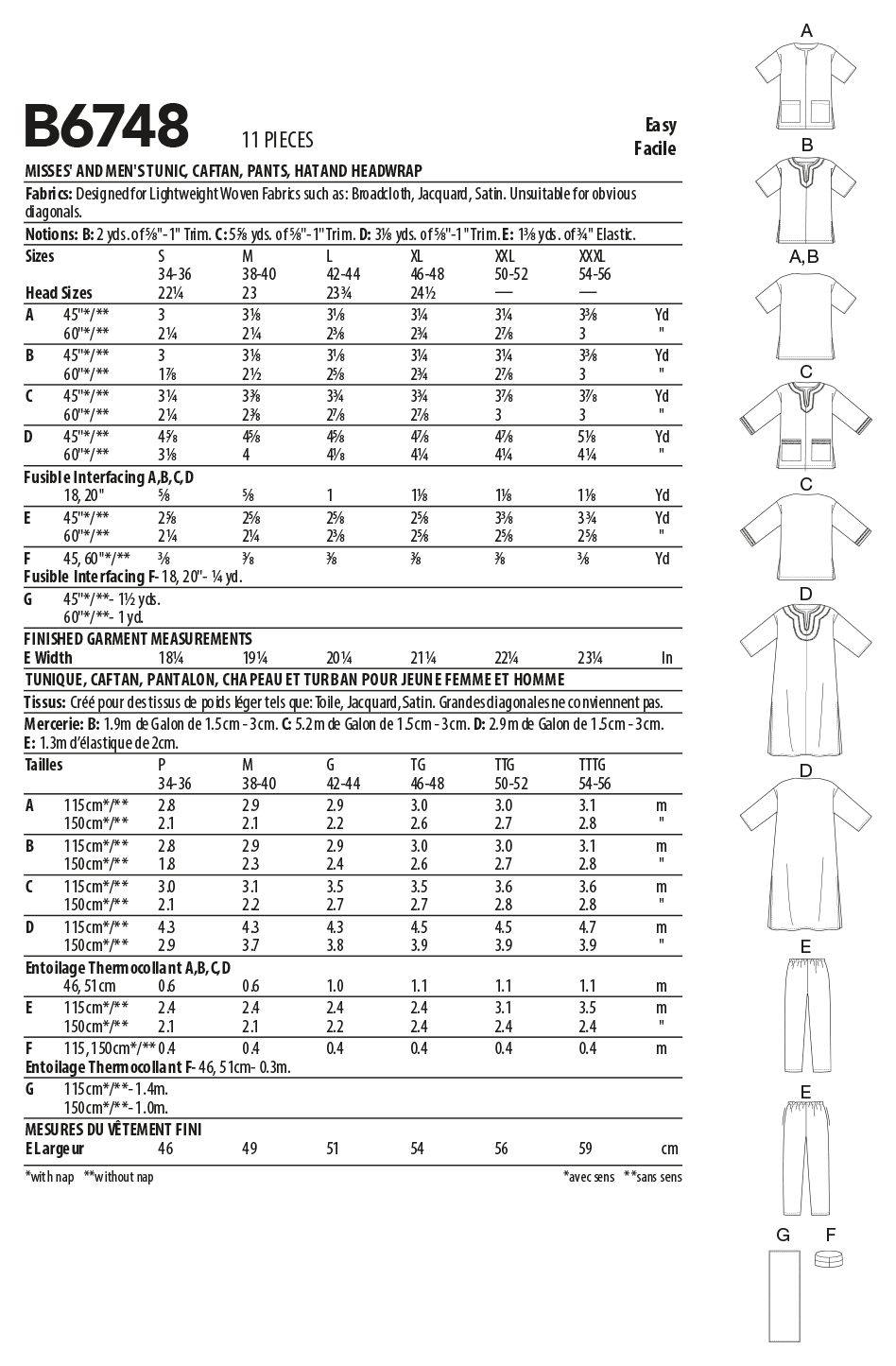 Butterick Unisex Tunic/Caftan Trousers B6748 - Image 3