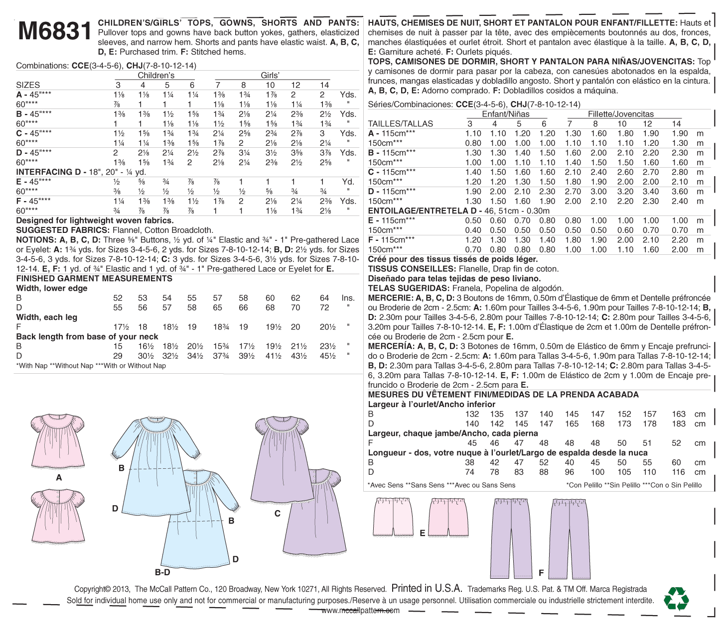 McCalls Child/Teen Nightwear M6831 - Image 6