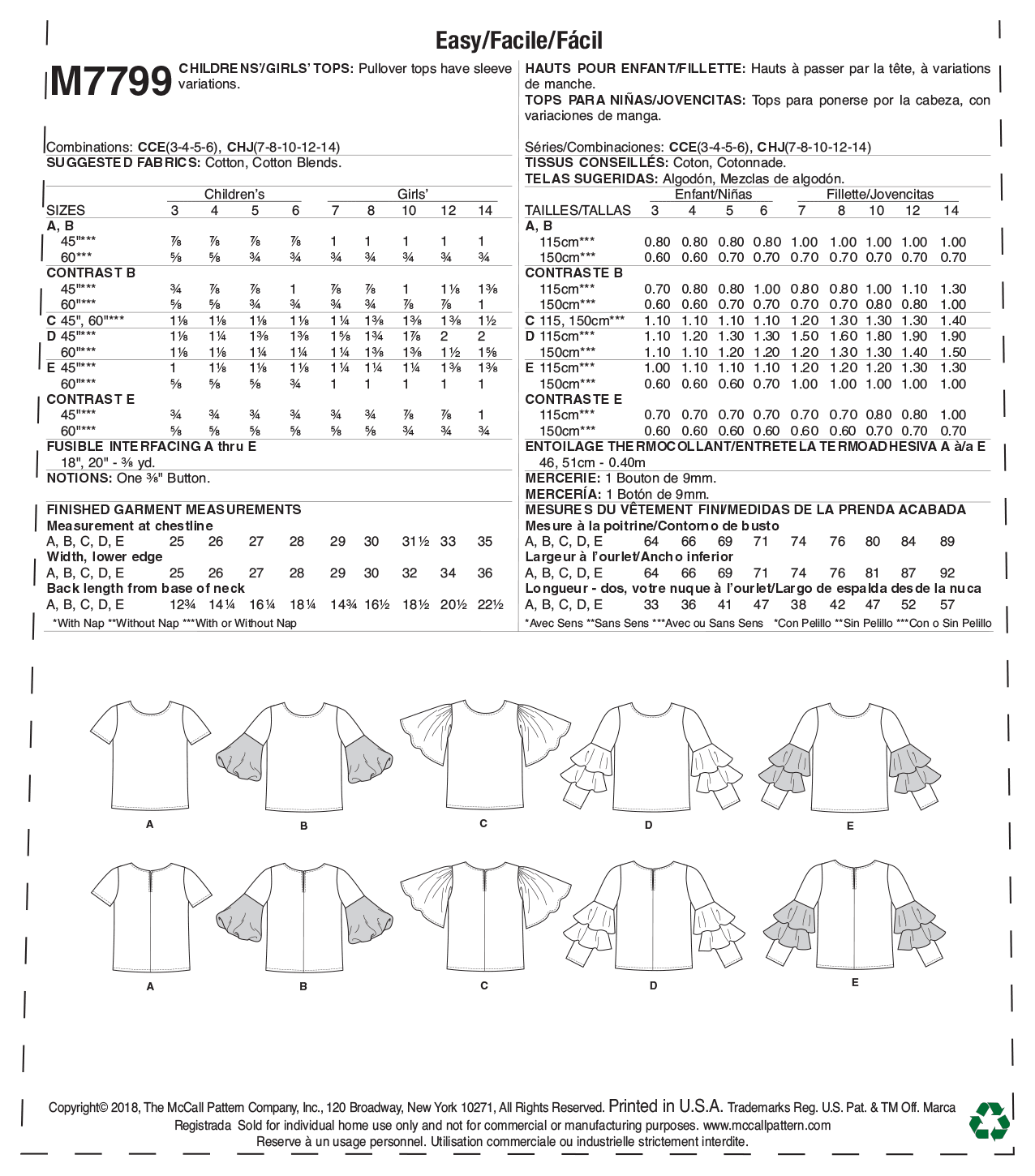 McCalls Child/Teen Tops M7799 - Image 11
