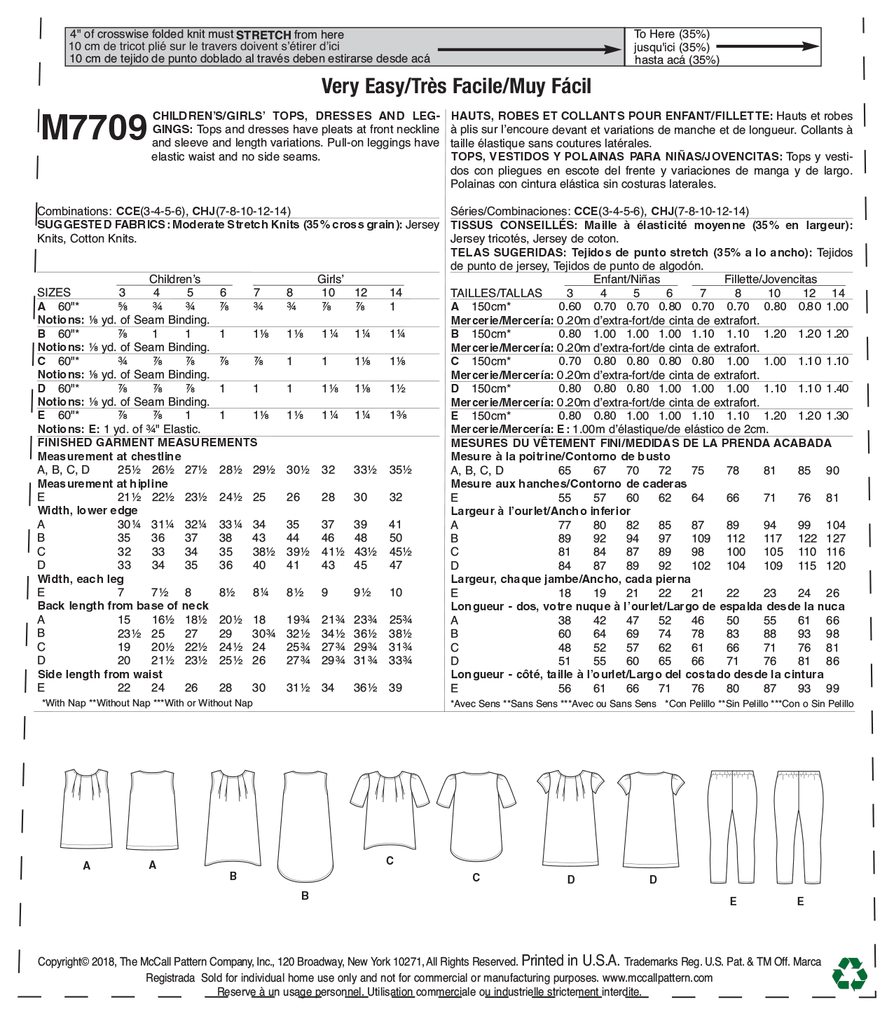 McCalls Child Top, Dress, Leggings M7709 - Image 10
