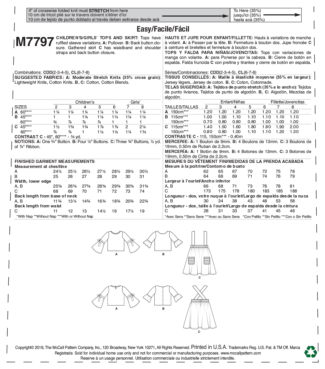 McCalls Children's Tops and Skirt M7797 - Image 10