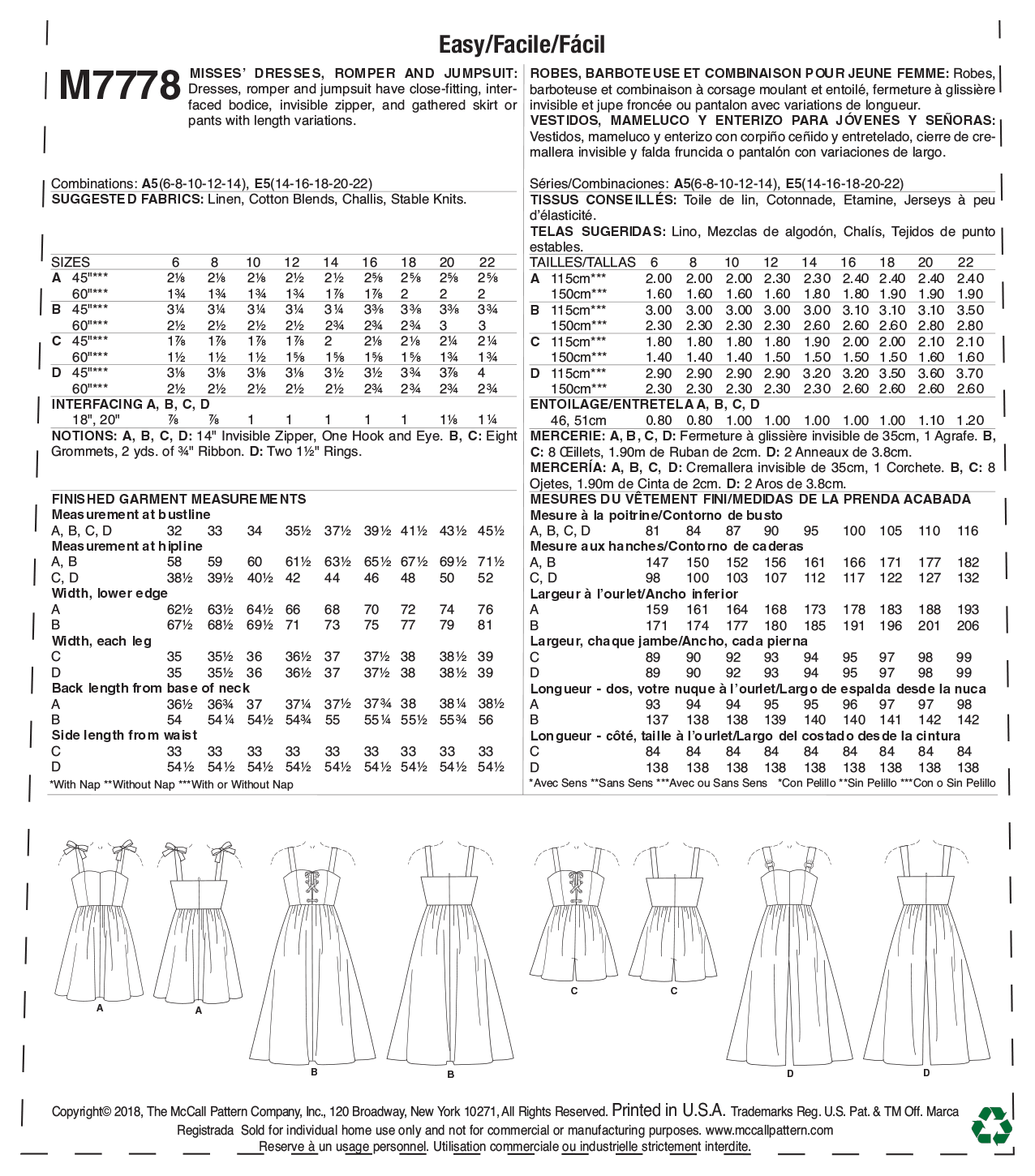 McCalls Dresses, Romper and Jumpsuit M7778 - Image 9