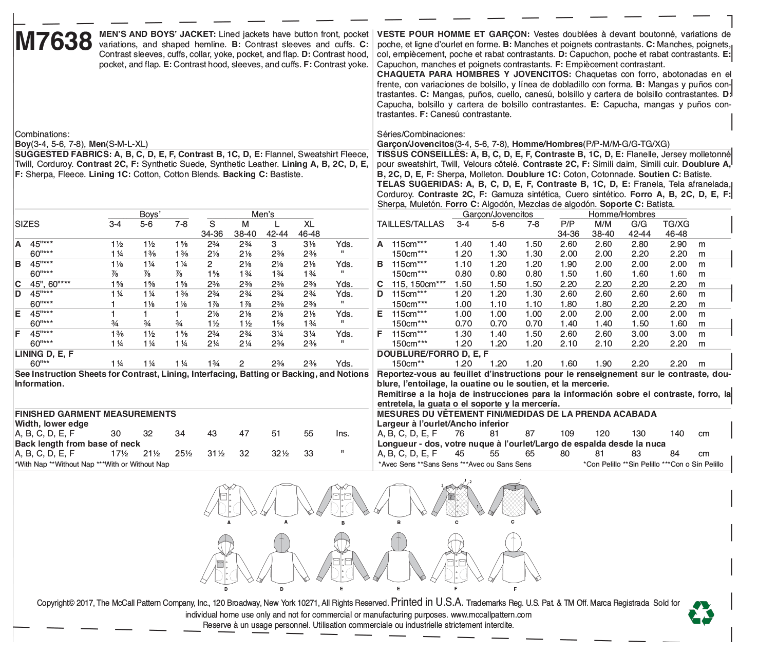 McCalls Men's and Children's Jackets M7638 - Image 7