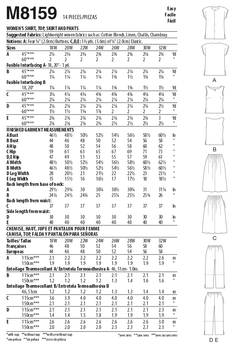 McCalls Shirt, Top, Skirt and Trousers M8159 - Image 6