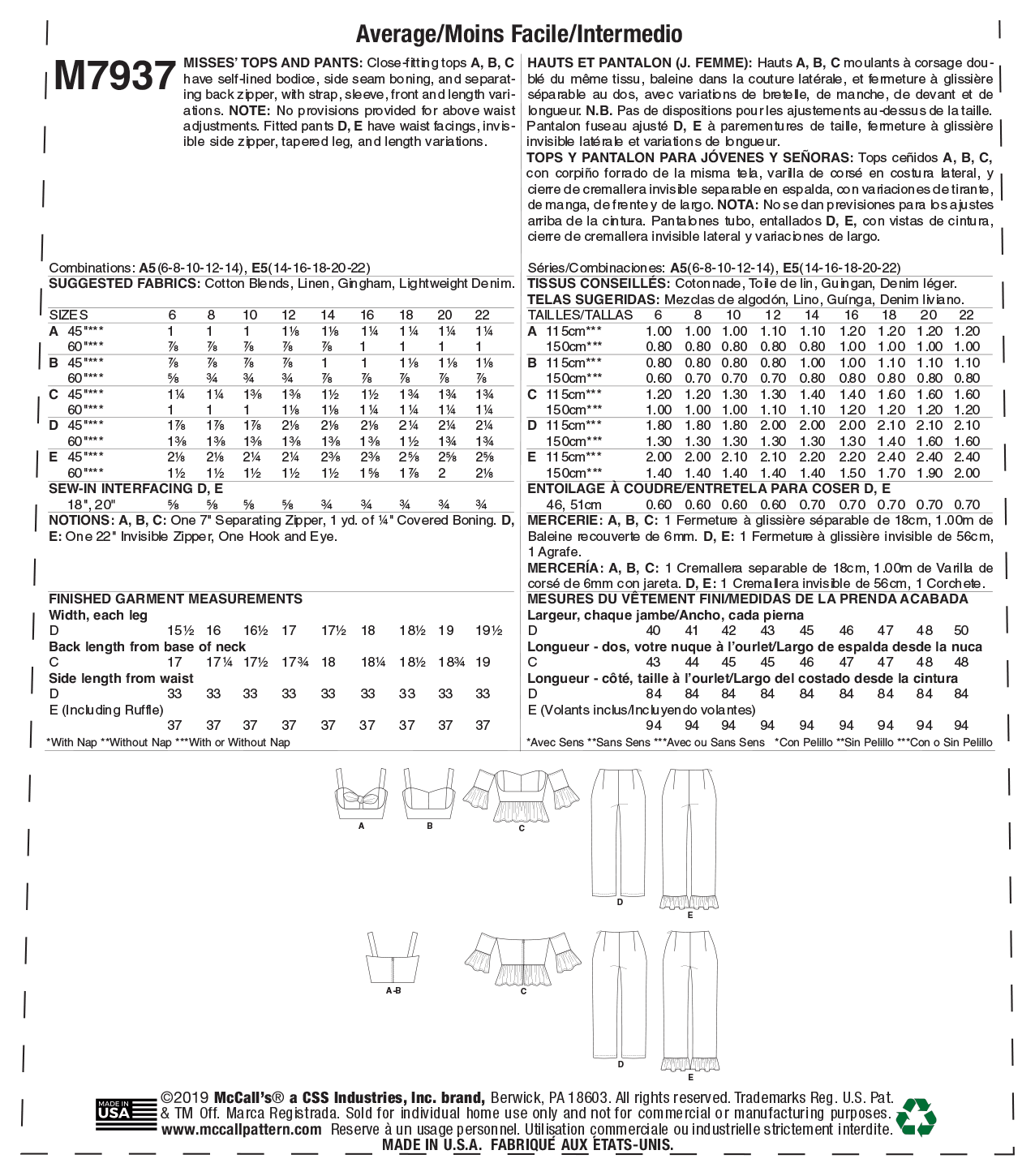 McCalls Tops and Trousers M7937 - Image 9