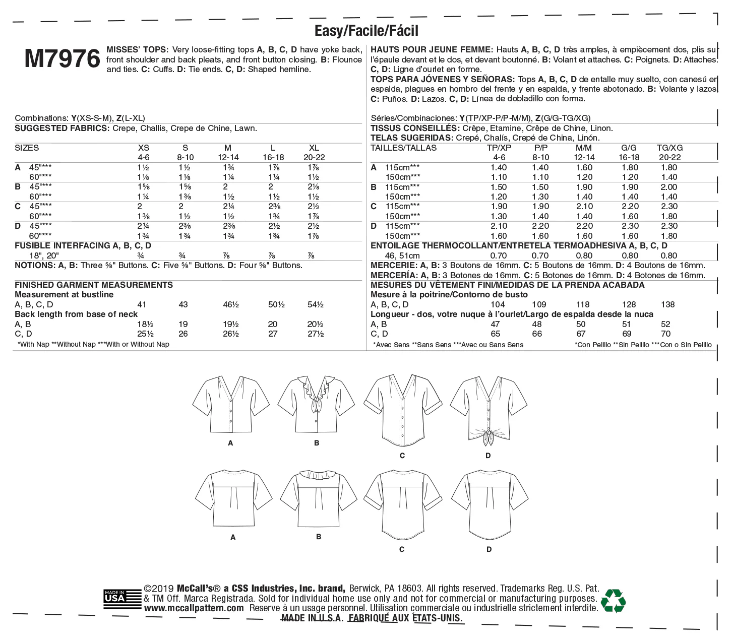McCalls Tops M7976 - Image 9