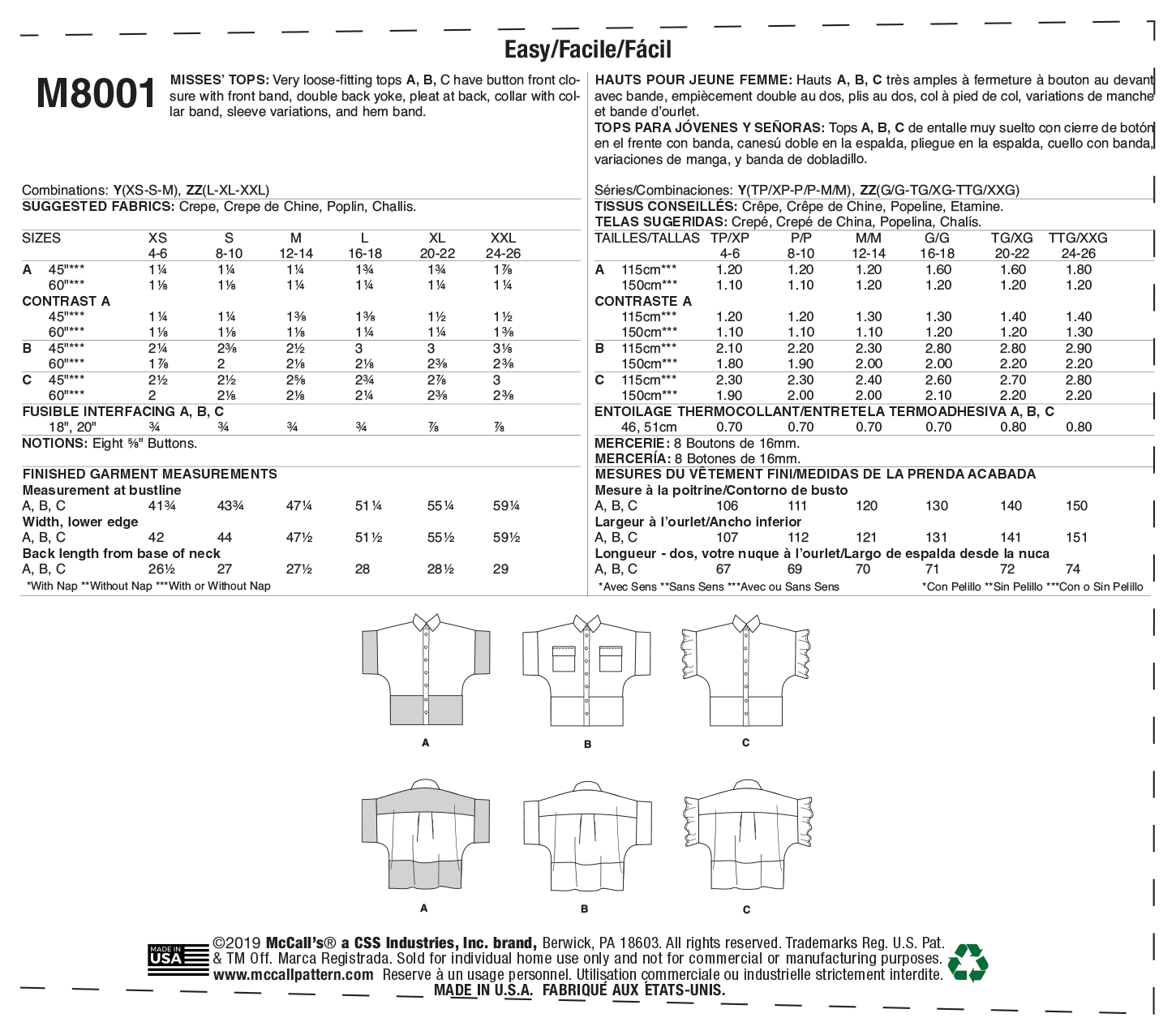 McCalls Tops M8001 - Image 8