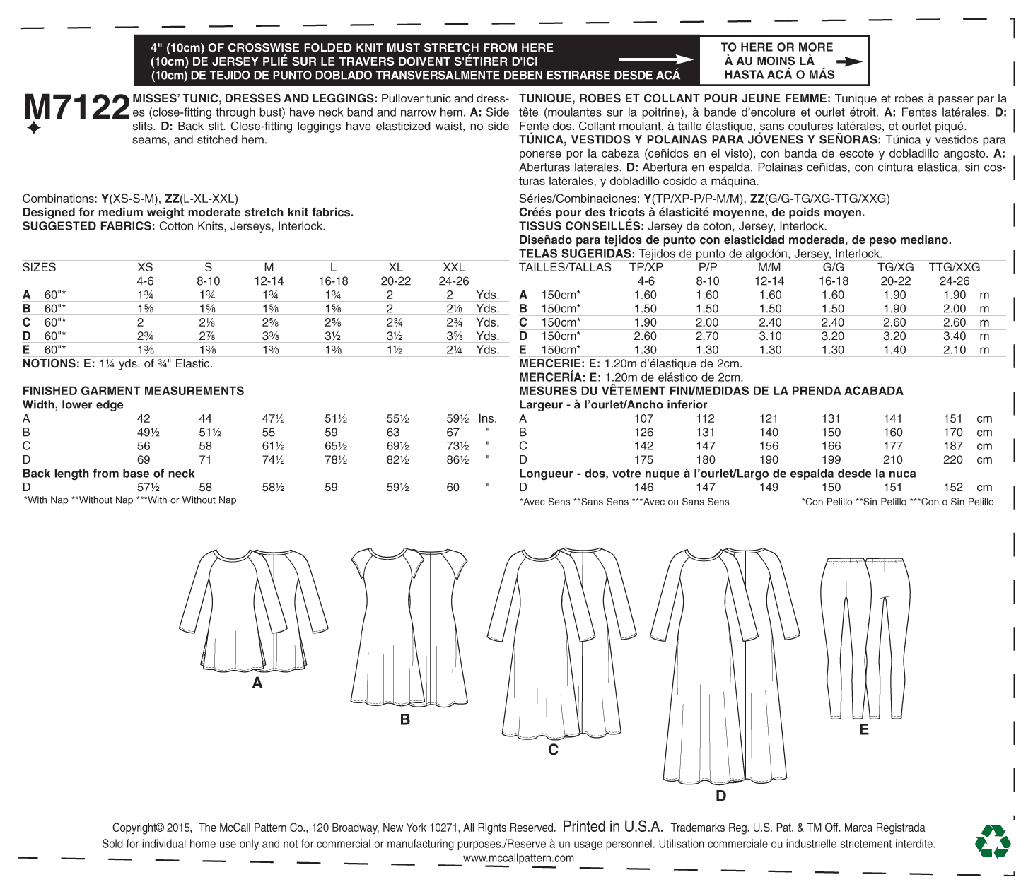 McCalls Tunic, Dresses and Leggings M7122 - Image 8