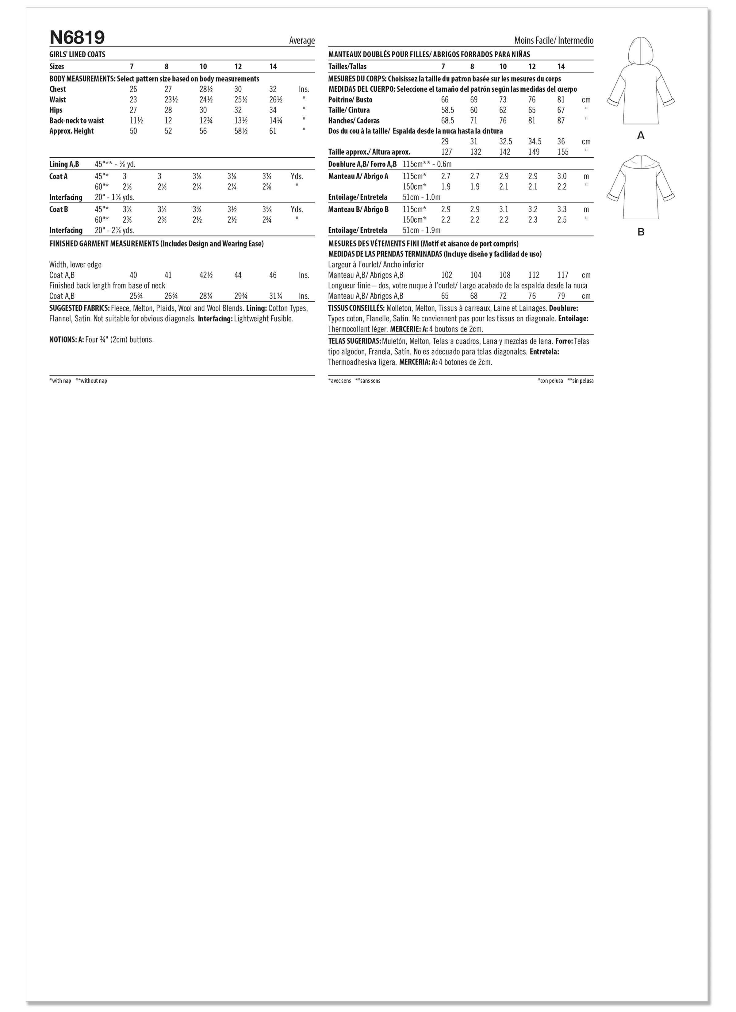 New Look Girls' Lined Coats N6819 - Image 8