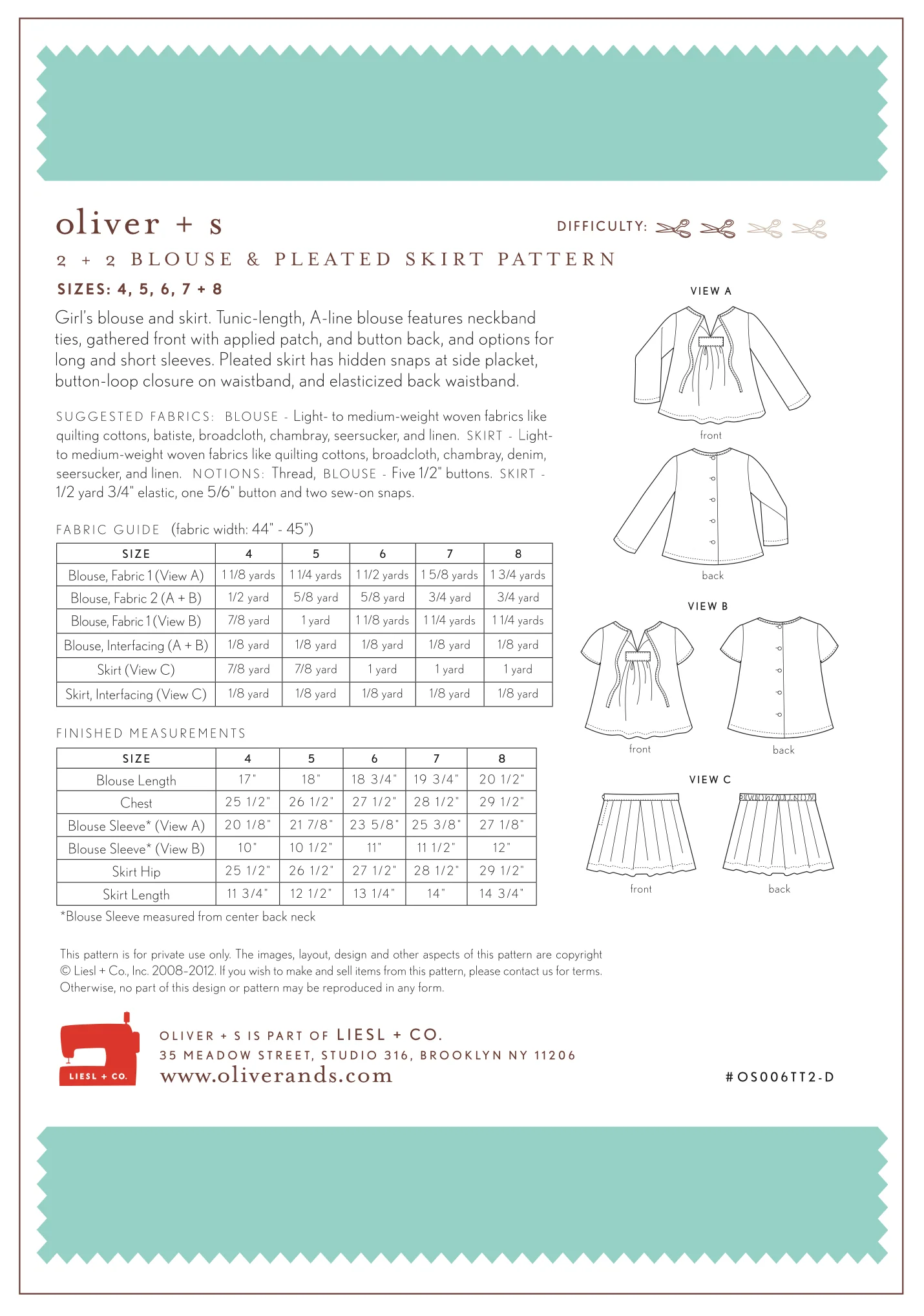 Oliver + S 2 + 2 Blouse & Pleated Skirt PDF - Image 6