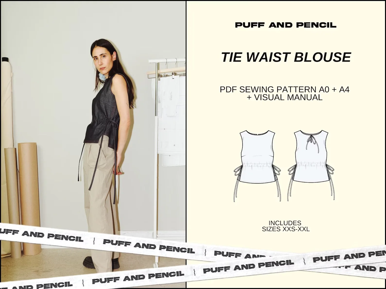 Puff and Pencil Tie Waist Blouse - Image 5
