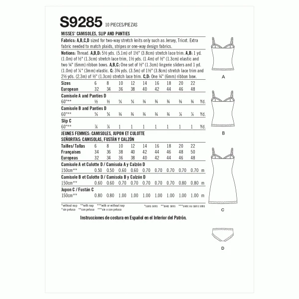 Simplicity Camisoles, Slip and Panties S9285 - Image 5