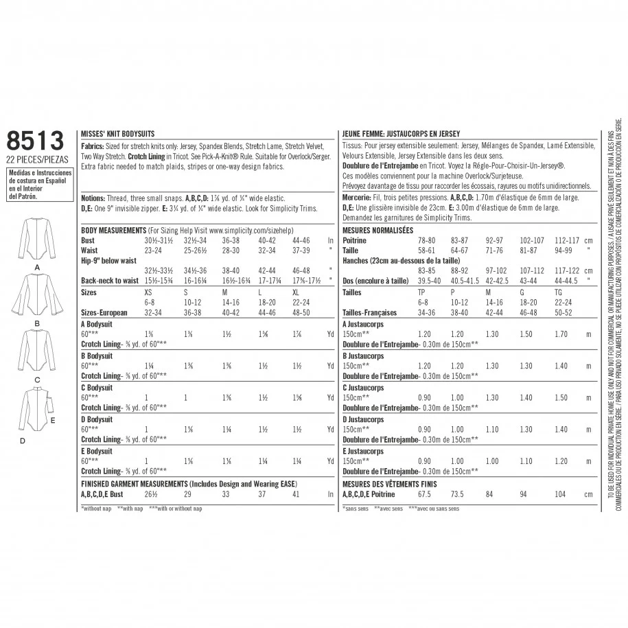 Simplicity Knit Bodysuits S8513 - Image 5
