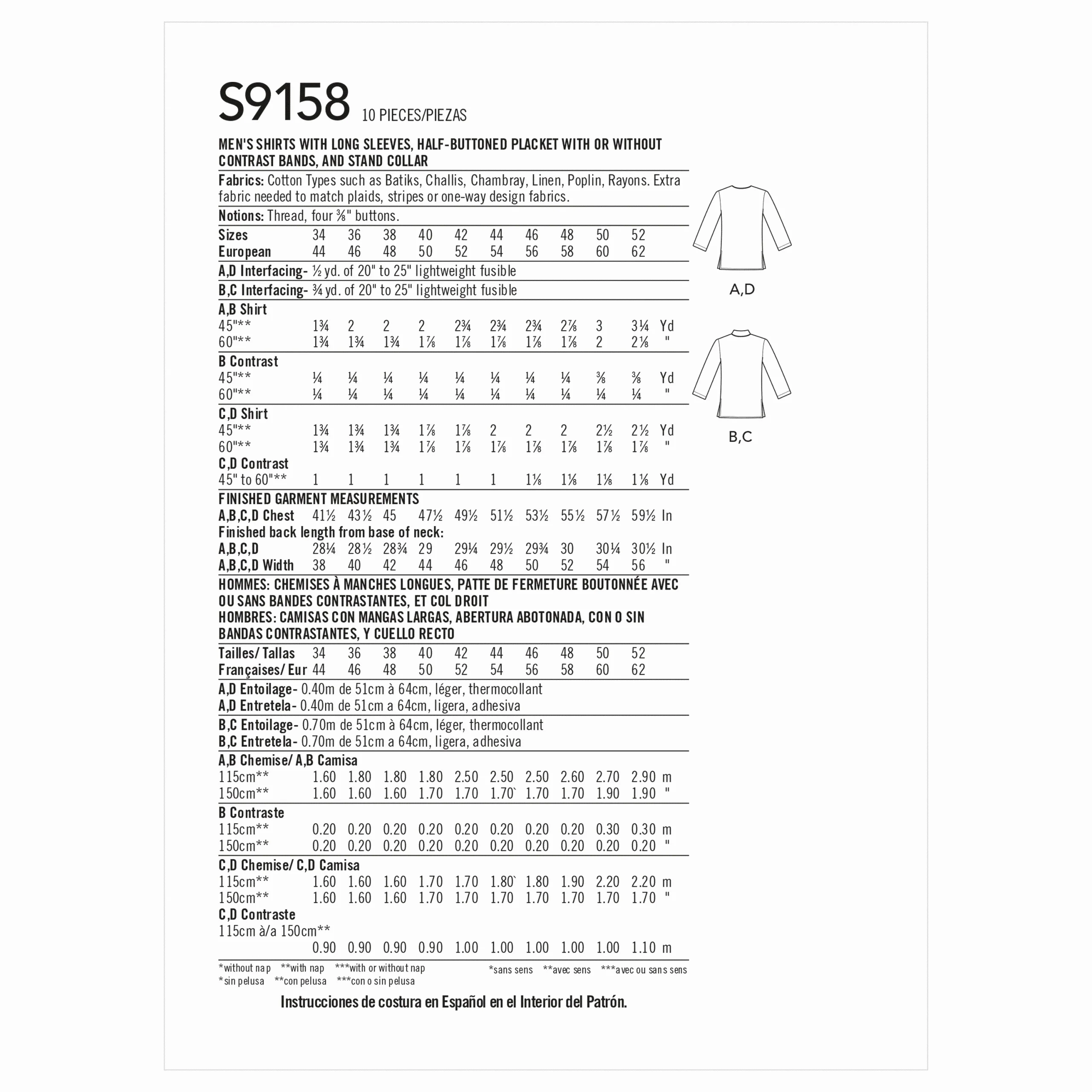 Simplicity Men's Half Buttoned Shirts S9158 - Image 6