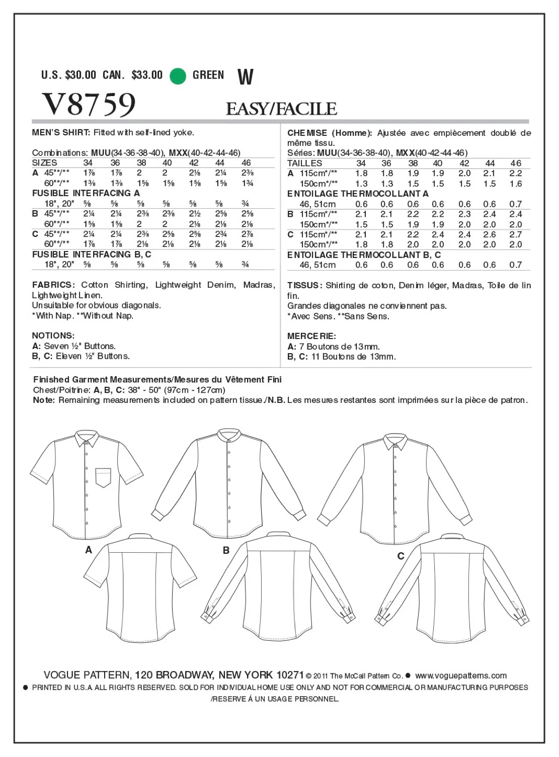 Vogue Men's Shirt V8759 - Image 8