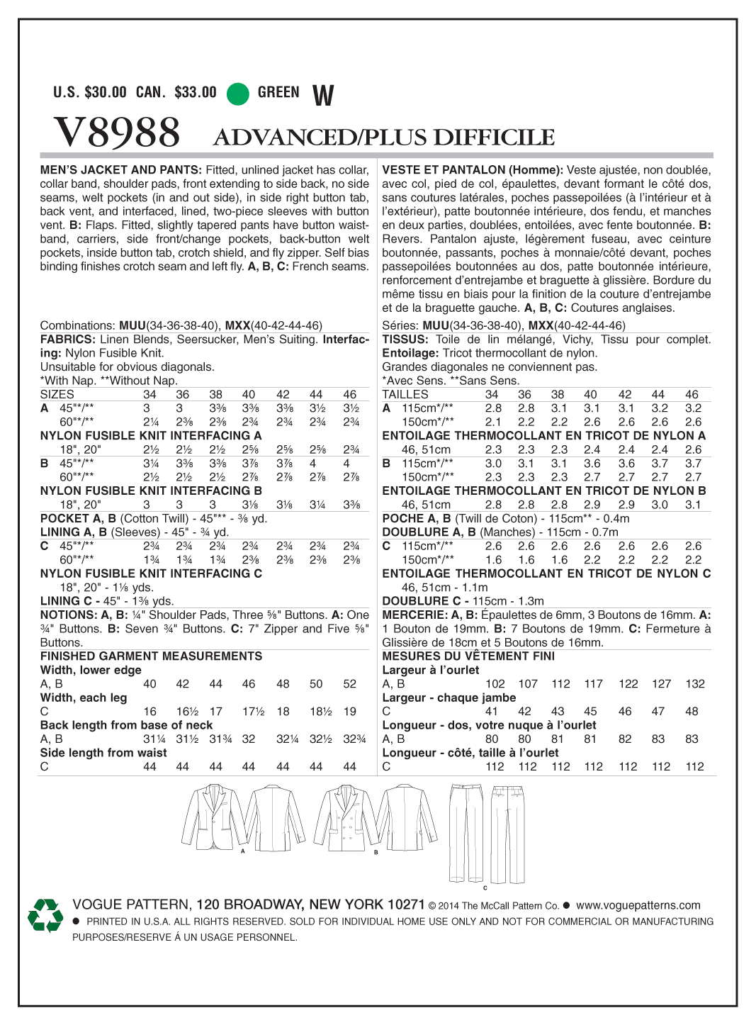 Vogue Men's Suit V8988 - Image 7