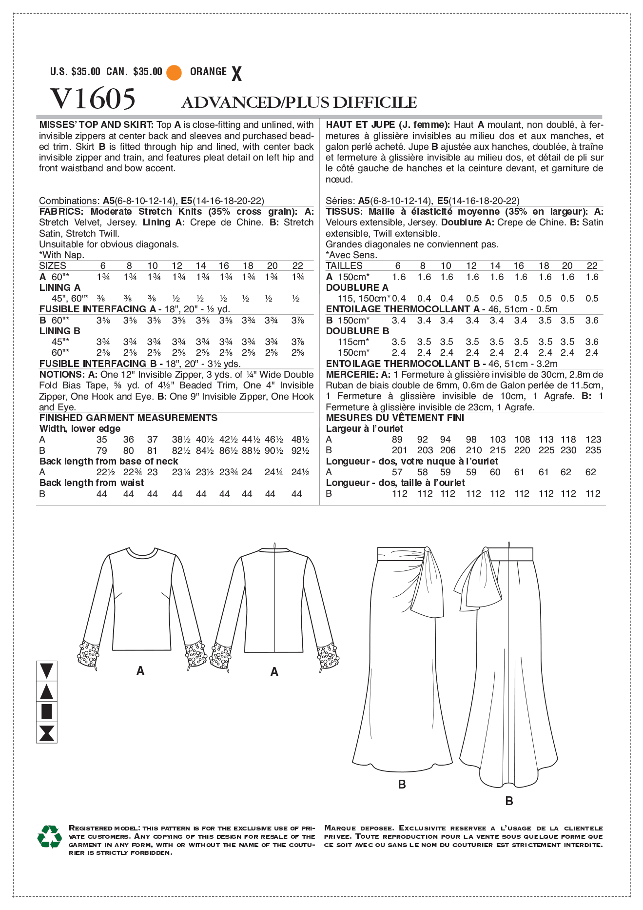 Vogue Top and Skirt V1605 - Image 6