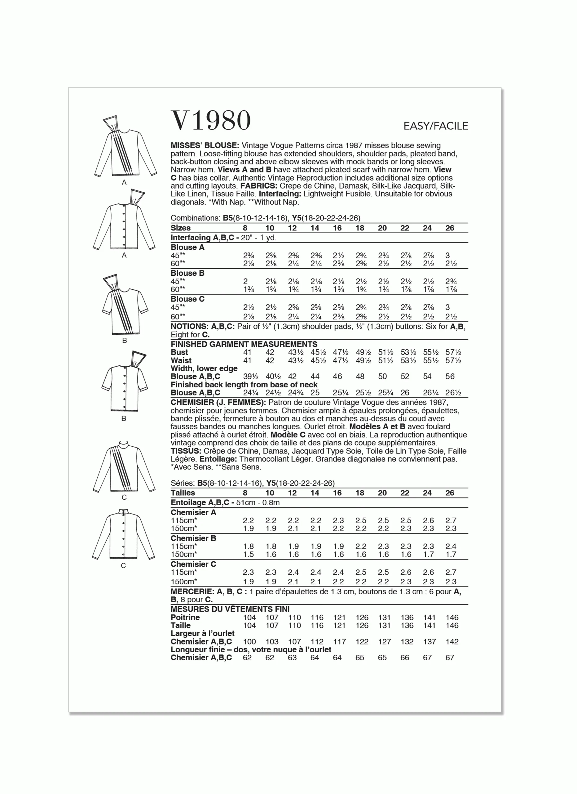 Vogue Vintage Blouses V1980 - Image 4